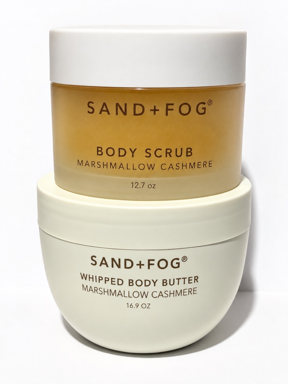 SAND+FOG Marshmallow Cashmere Body Scrub 12.7 oz + Whipped Body Butter 16.9 oz
